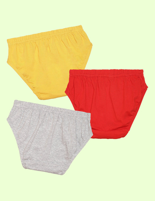 Nusyl Boys solid briefs combo-pack of 3 (Yellow,Red,Grey)