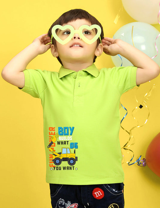 Nusyl Bulldozer Printed Lime Green Infants Polo T-shirt