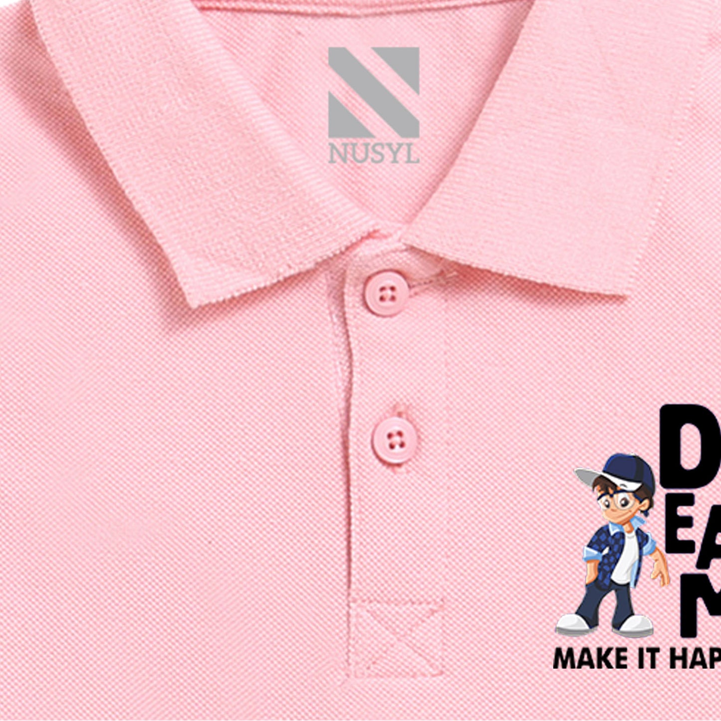 Nusyl Dream & Make It Happen Text Printed Peach Infants Polo T-shirt