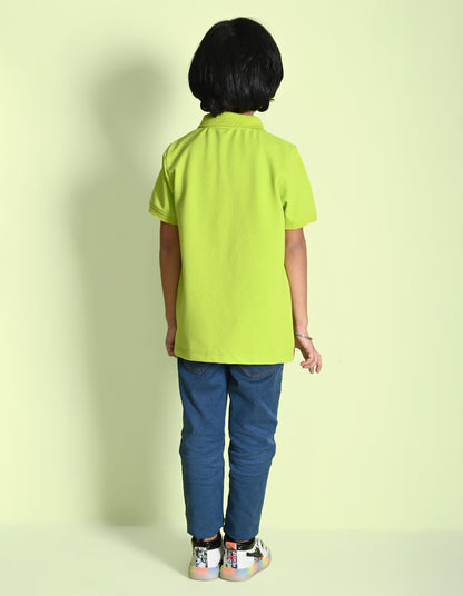 Nusyl Cars Printed Lime green Boys polo T-shirts