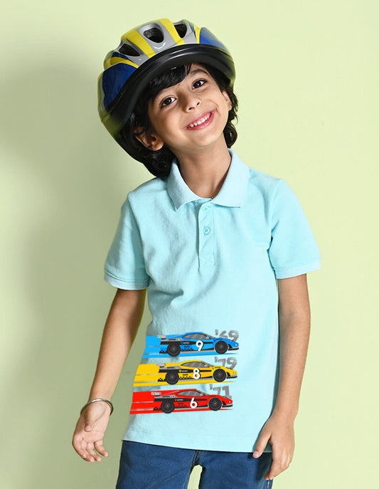 Nusyl Cars Printed Light blue Boys polo T-shirts