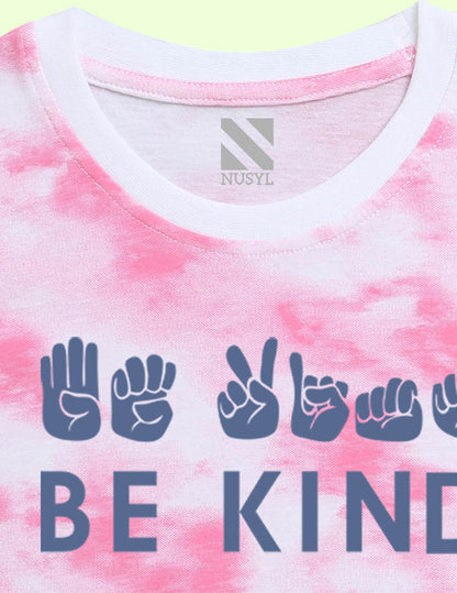 Nusyl girls pink be kind printed tie & dye tshirt.
