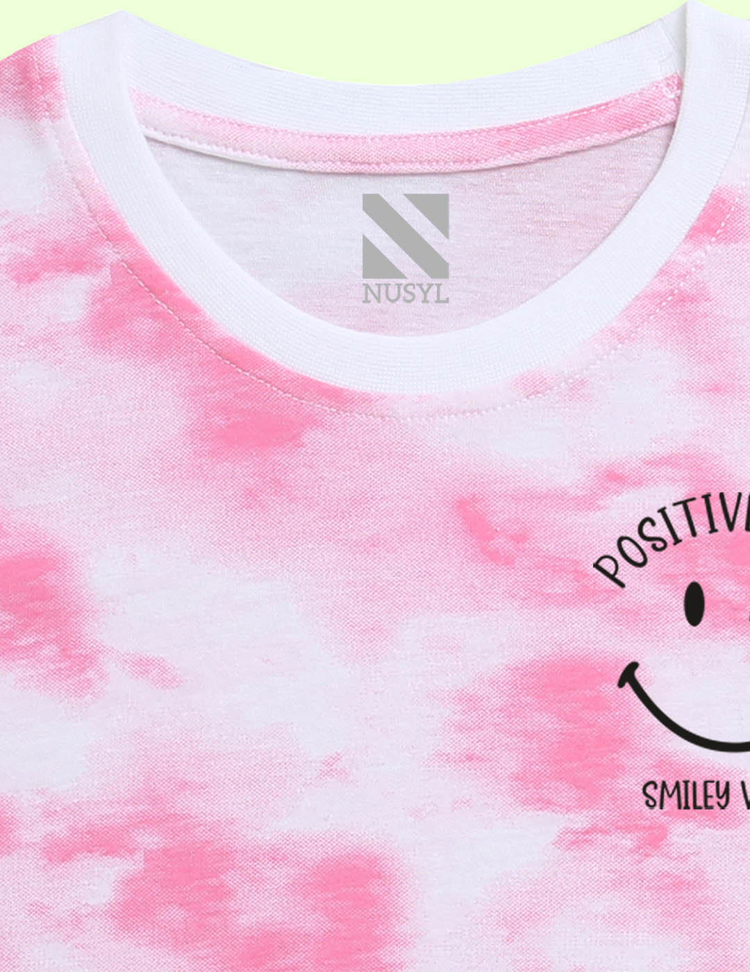 Nusyl girls pink positive mood printed tie & dye tshirt.