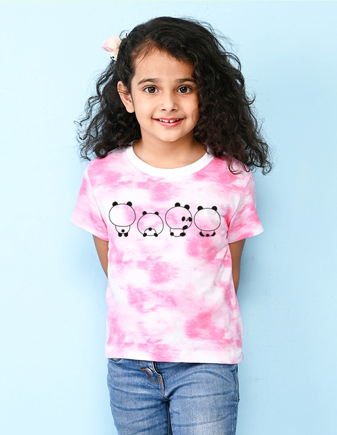 Nusyl girls pink baby pandas printed tie & dye tshirt.