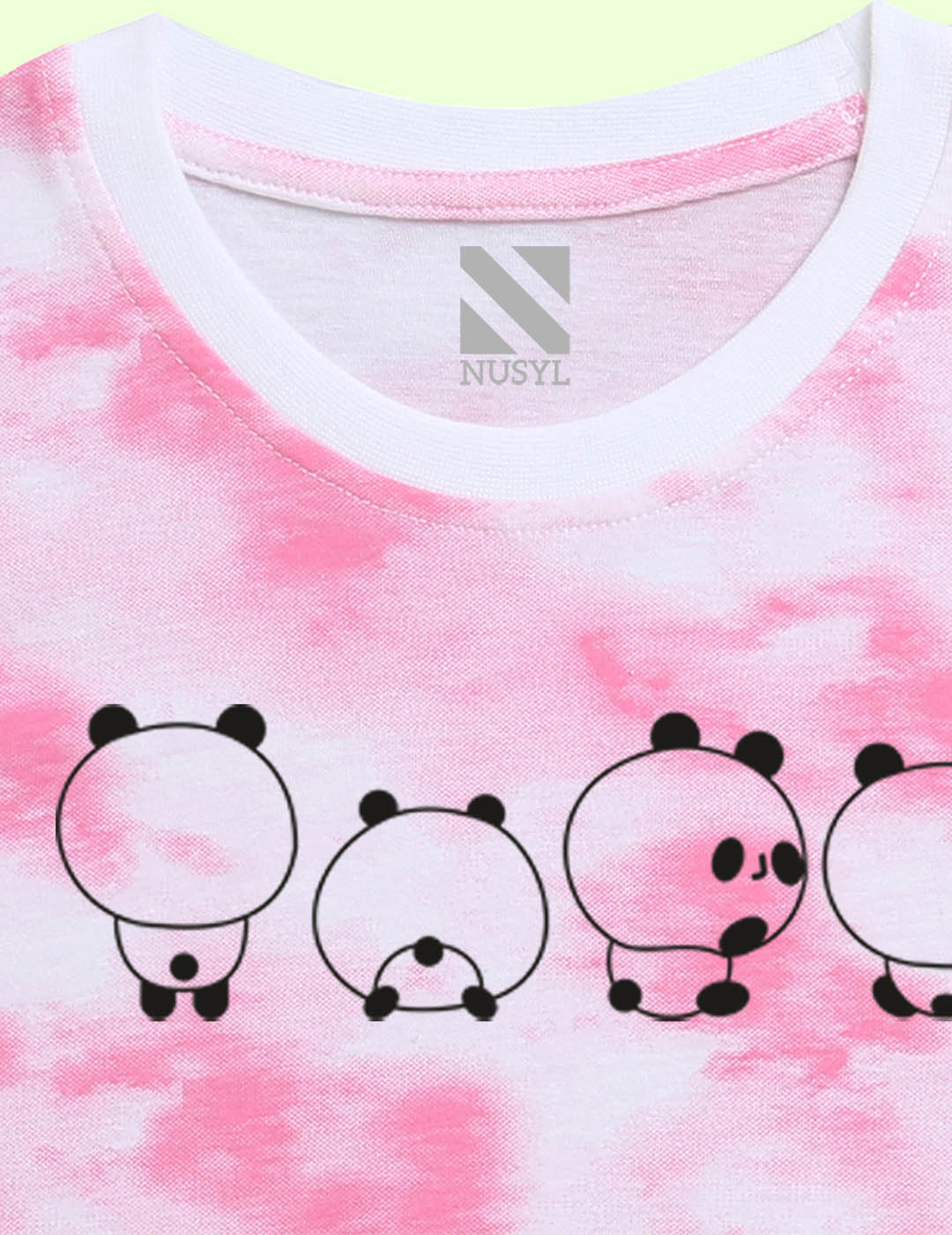 Nusyl girls pink baby pandas printed tie & dye tshirt.