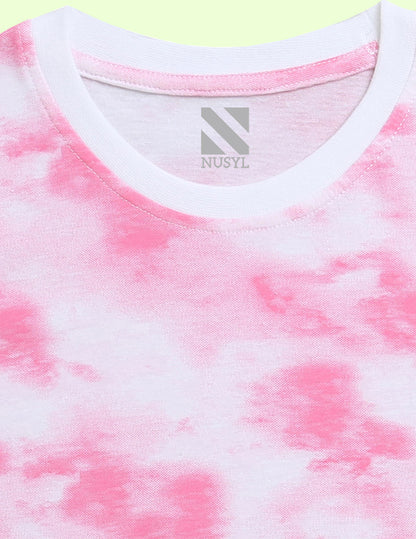 Nusyl girls pink emojies printed tie & dye tshirt.