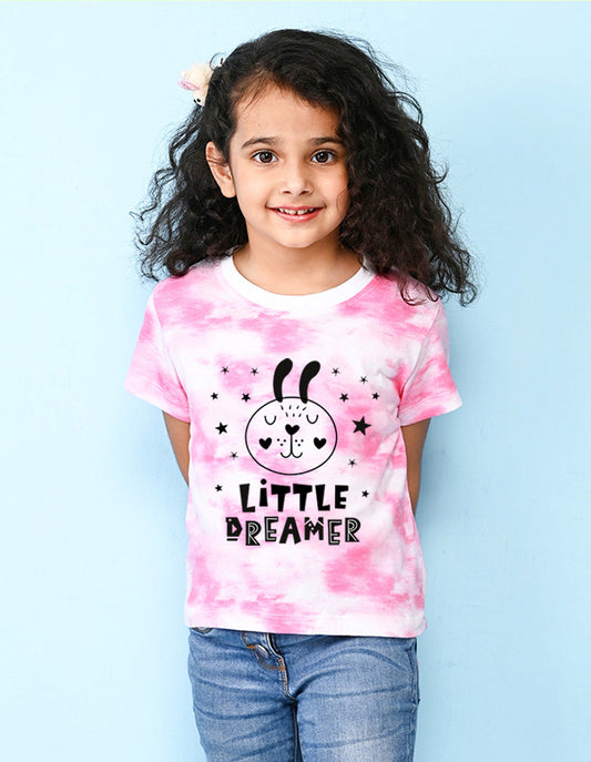 Nusyl girls pink little dreamer printed tie & dye tshirt.