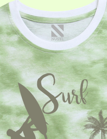 Nusyl girls green wave printed tie & dye tshirt.