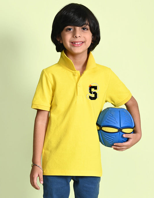 Nusyl Number 5 Printed Bright yellow Boys polo T-shirts