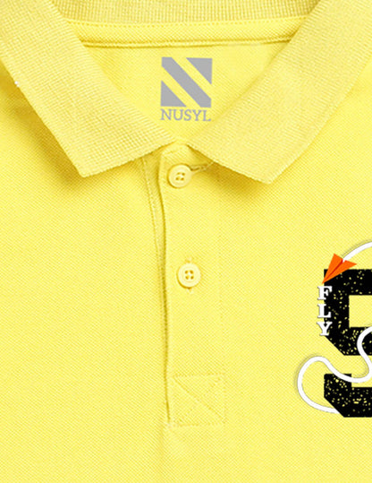 Nusyl Number 5 Printed Bright yellow Boys polo T-shirts