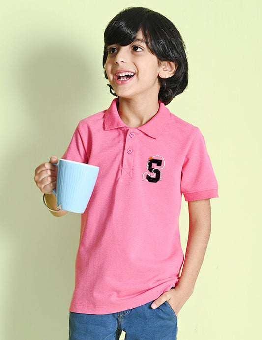 Nusyl Number 5 Printed Bubblegum pink Boys polo T-shirts
