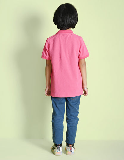 Nusyl Number 5 Printed Bubblegum pink Boys polo T-shirts