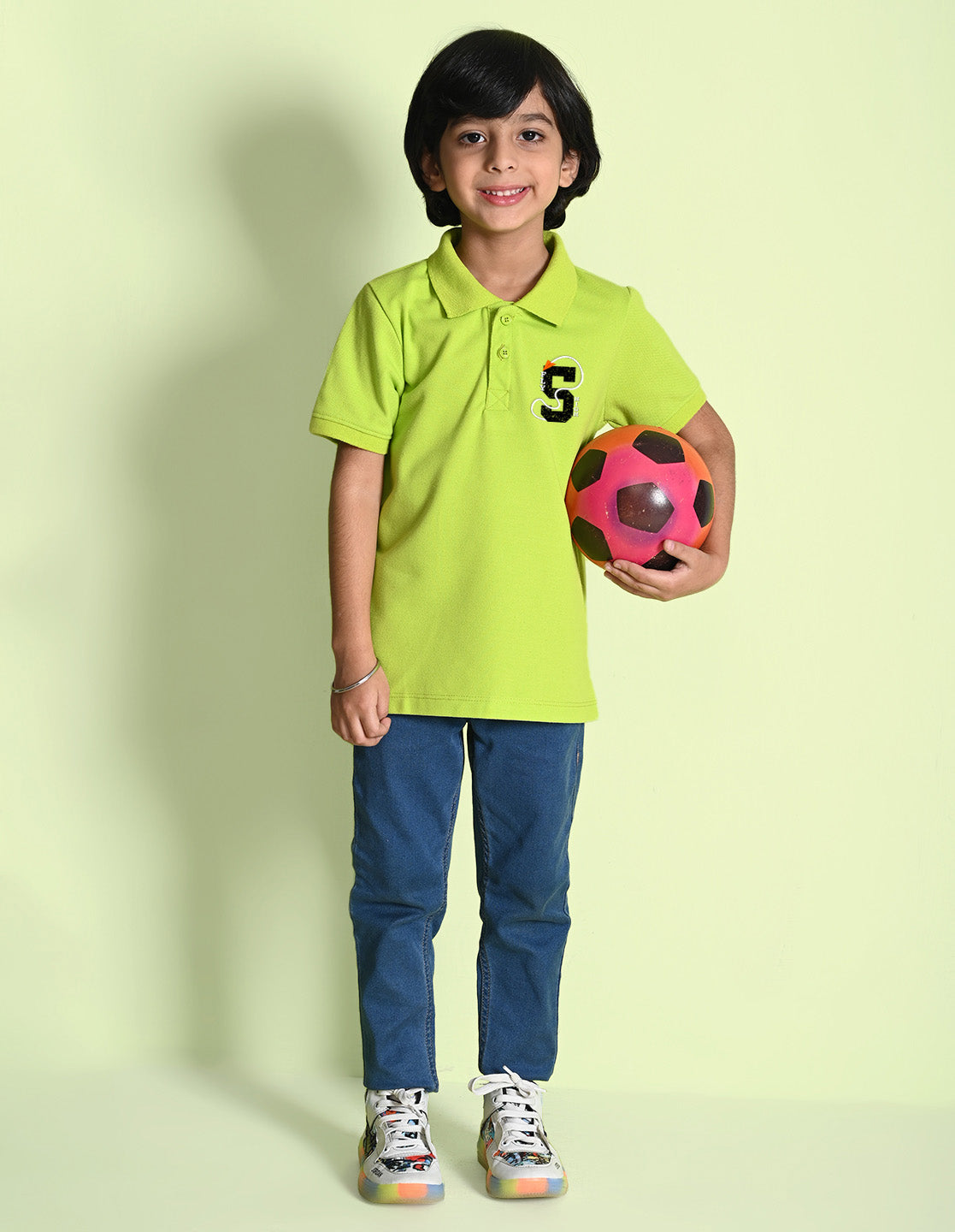 Nusyl Number 5 Printed Lime green Boys polo T-shirts