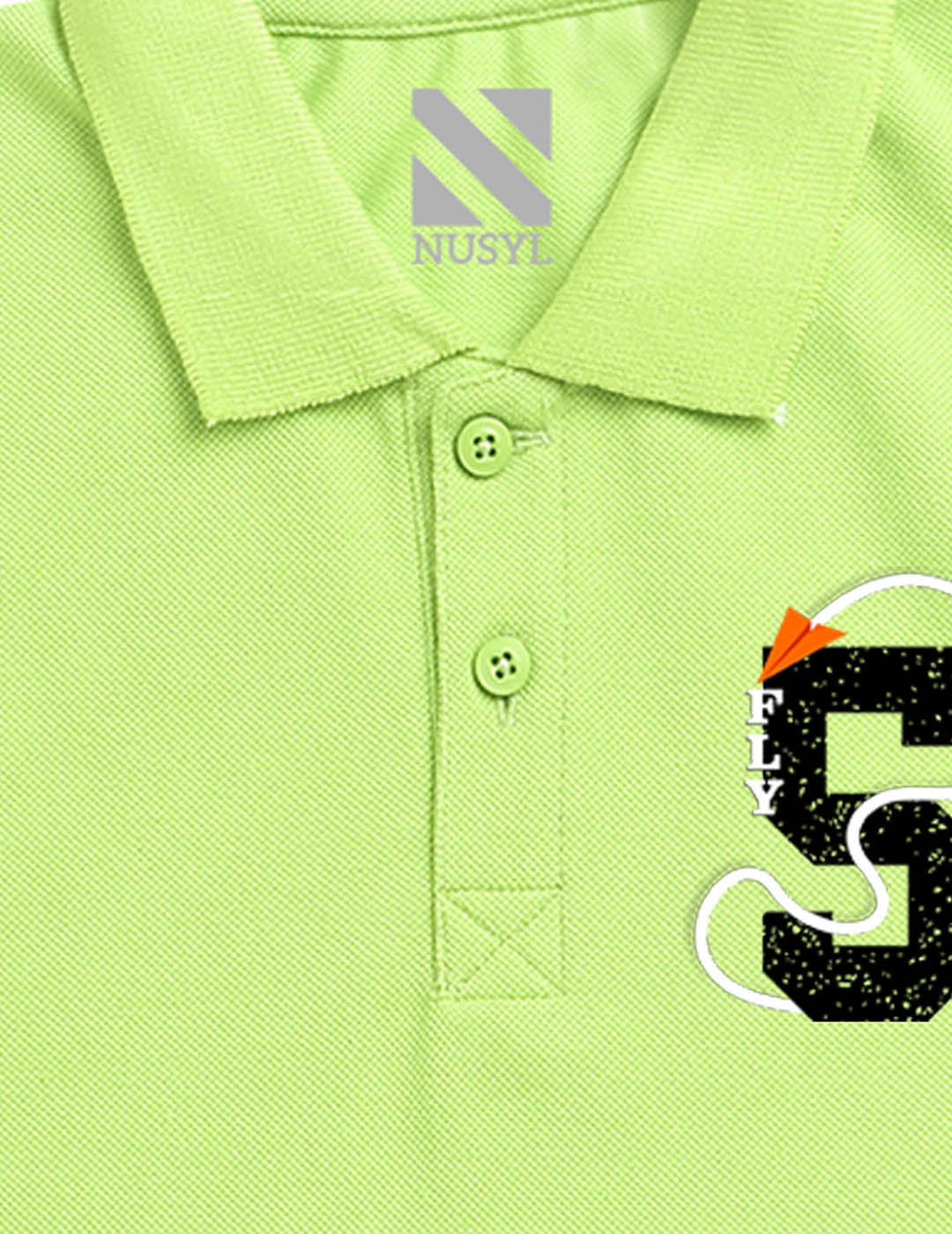 Nusyl Number 5 Printed Lime green Boys polo T-shirts