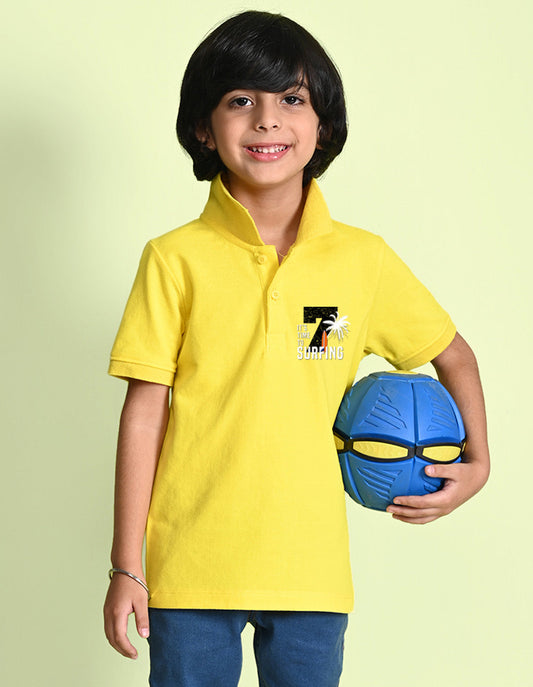 Nusyl Number 7 Printed Bright yellow Boys polo T-shirts