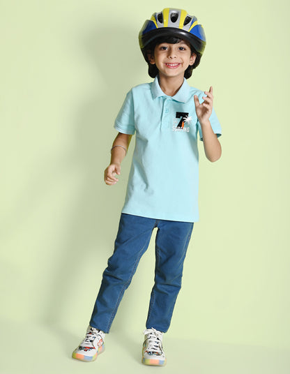 Nusyl Number 7 Printed Light blue Boys polo T-shirts