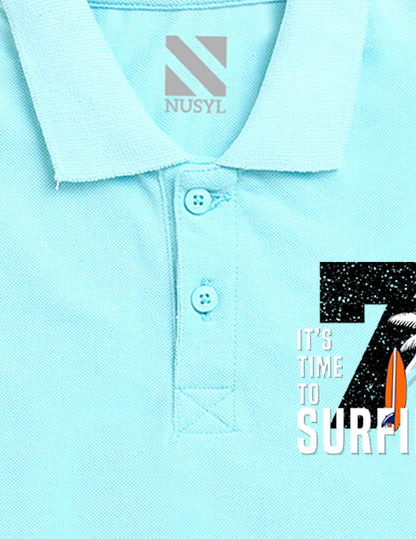 Nusyl Number 7 Printed Light blue Boys polo T-shirts