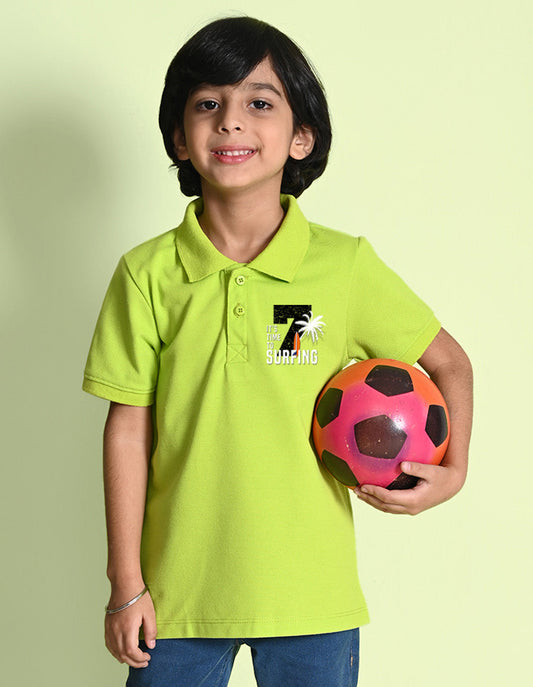Nusyl Number 7 Printed Lime green Boys polo T-shirts