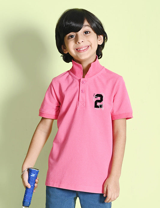 Nusyl Number 2 Printed Bubblegum pink Boys polo T-shirts