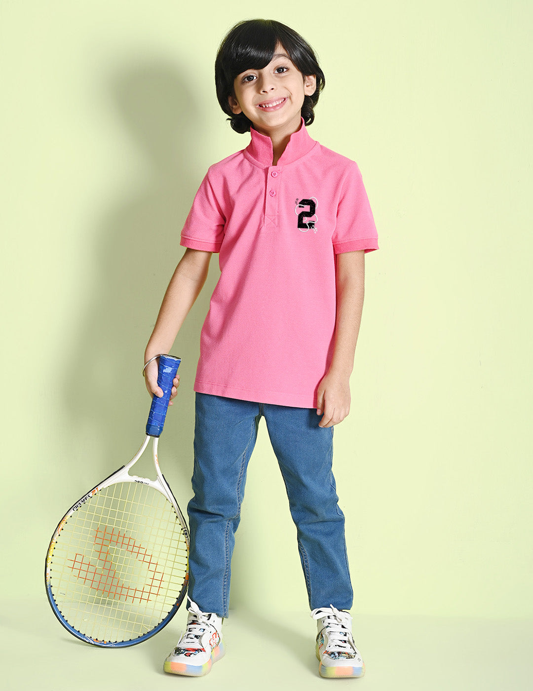 Nusyl Number 2 Printed Bubblegum pink Boys polo T-shirts