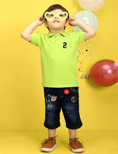 Nusyl Number Two Printed Lime Green Infants Polo T-shirt