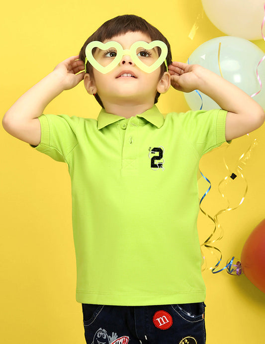 Nusyl Number Two Printed Lime Green Infants Polo T-shirt