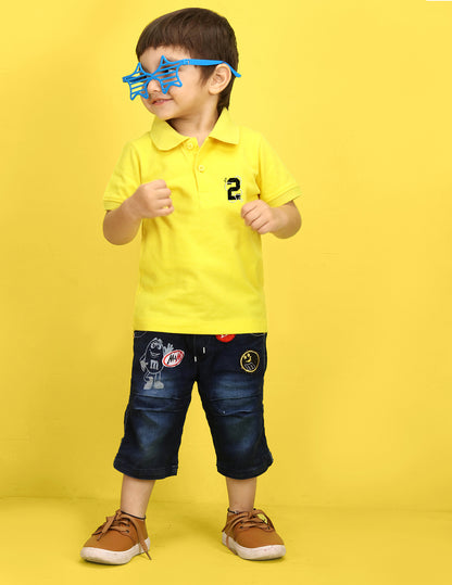 Nusyl Number Two Printed Bright Yellow Infants Polo T-shirt