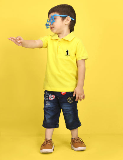 Nusyl Number One Printed Bright Yellow Infants Polo T-shirt