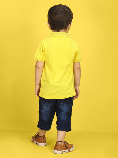Nusyl Number Three Printed Bright Yellow Infants Polo T-shirt