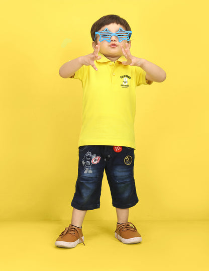 Nusyl Number Three Printed Bright Yellow Infants Polo T-shirt