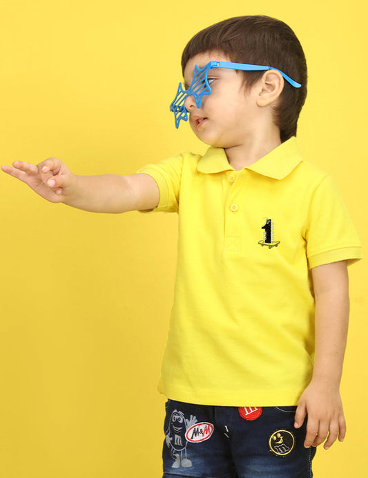 Nusyl Number One Printed Bright Yellow Infants Polo T-shirt