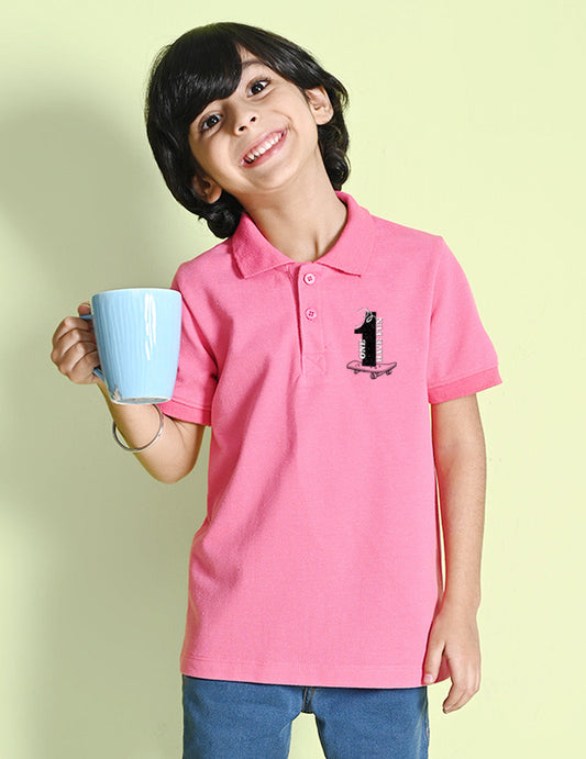 Nusyl Number 1 Printed Bubblegum pink Boys polo T-shirts