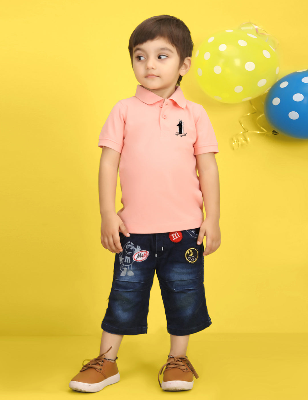 Nusyl Number One Printed Peach Infants Polo T-shirt