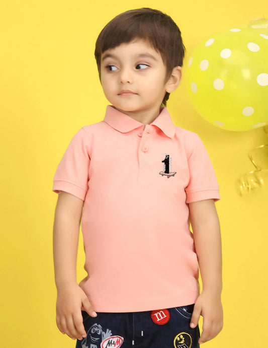 Nusyl Number One Printed Peach Infants Polo T-shirt