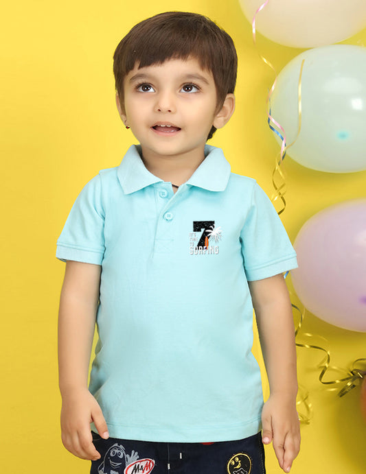 Nusyl Number Seven Printed Light Blue Infants Polo T-shirt