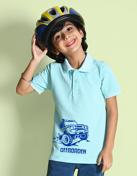 Nusyl Offroader Printed Light blue Boys polo T-shirts