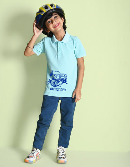 Nusyl Offroader Printed Light blue Boys polo T-shirts