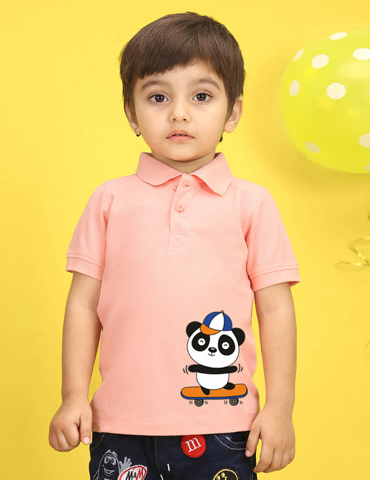 Nusyl Panda Printed Peach Infants Polo T-shirt