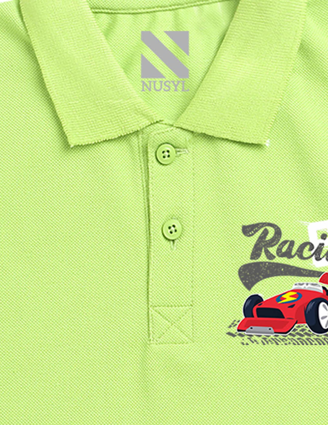 Nusyl Racing Printed Lime green Boys polo T-shirts
