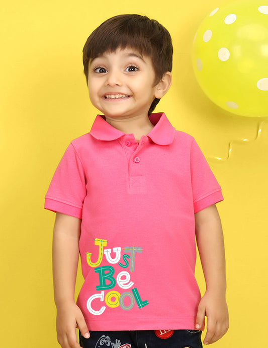 Nusyl Just Be Cool Text Printed Bubblegum Pink Infants Polo T-shirt