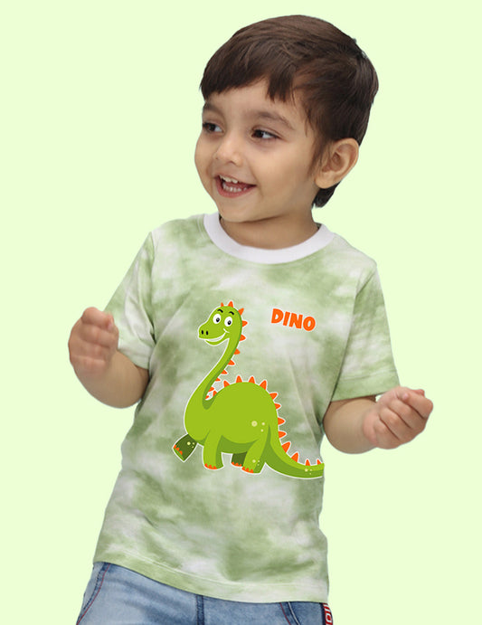 Nusyl infants green dino printed Tie & Dye tshirt.