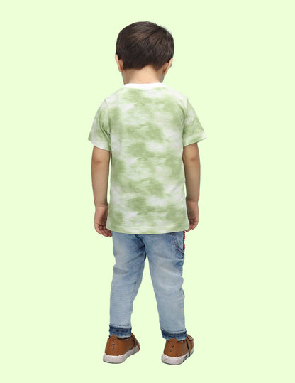 Nusyl infants green dino printed Tie & Dye tshirt.