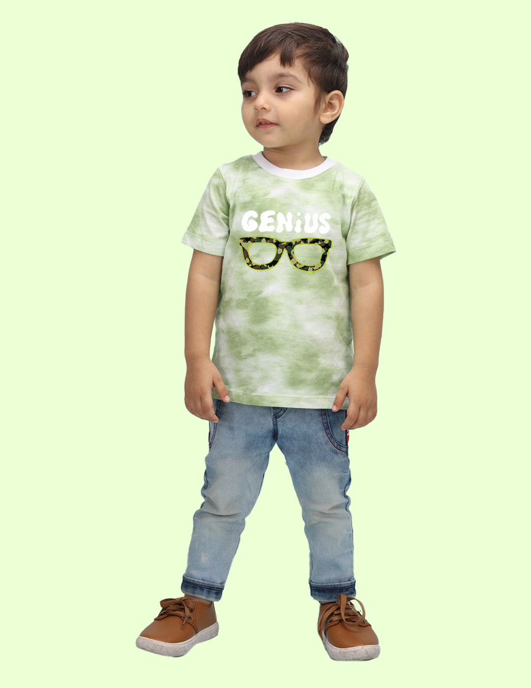 Nusyl infants green genius printed Tie & Dye tshirt.