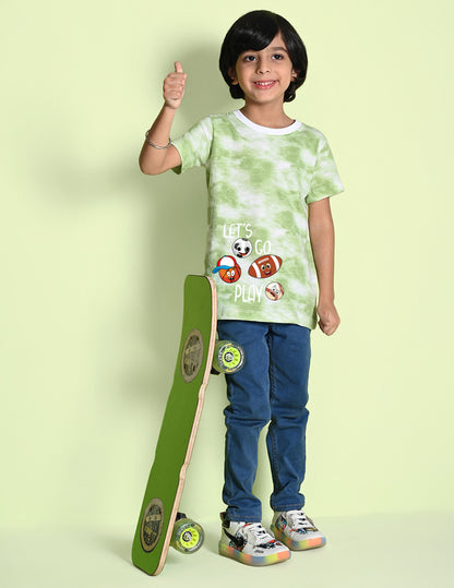 Nusyl boys lets go play printed green tie & dye t-shirt