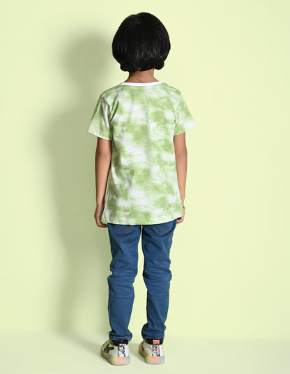 Nusyl boys lets go play printed green tie & dye t-shirt