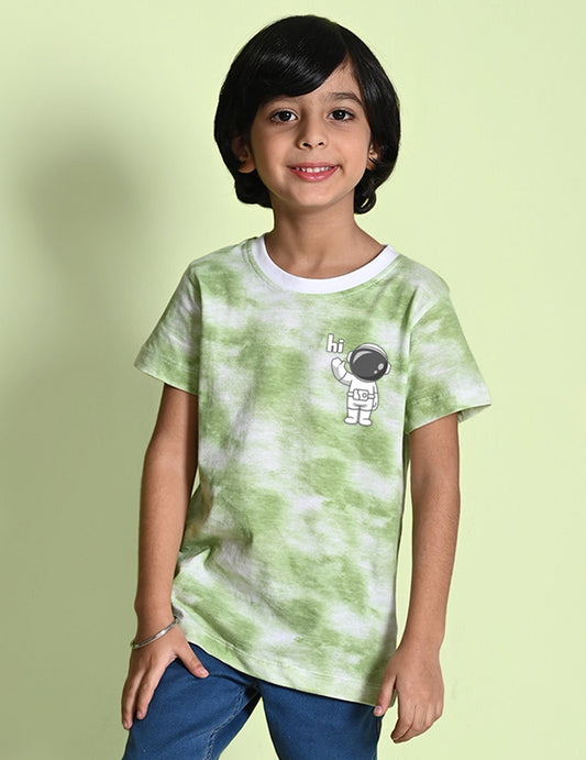 Nusyl boys astronaut printed green tie & dye t-shirt