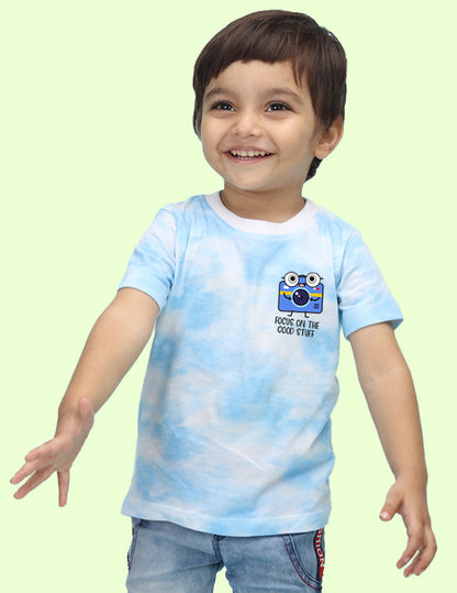 Nusyl infants blue camera printed Tie & Dye tshirt.