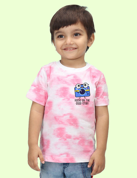 Nusyl infants pink camera printed Tie & Dye tshirt.