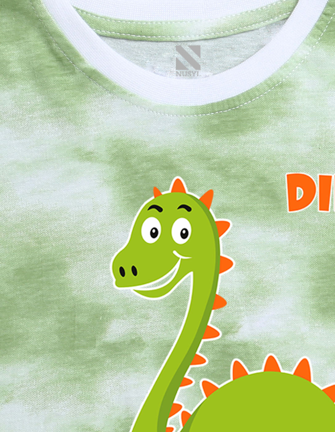 Nusyl boys dinosaur printed green tie & dye t-shirt