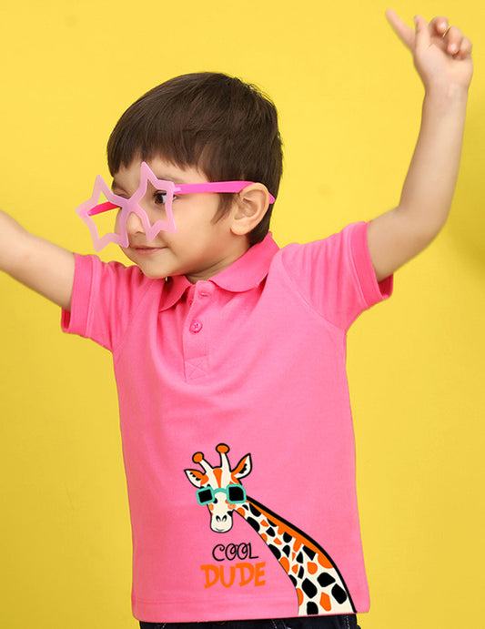 Nusyl Giraffe Printed Bubblegum Pink Infants Polo T-shirt